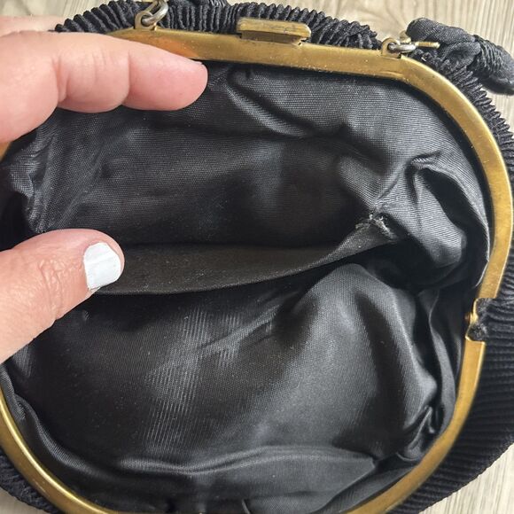 VINTAGE CHARLET Victorian  Black Fabric Purse w Jeweled Clasp  - Made In The USA - Picture 5 of 12
